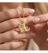 Kişiye Özel 925 Ayar Gümüş Minimal Kelebek Detaylı Harf Kolye (Gold)