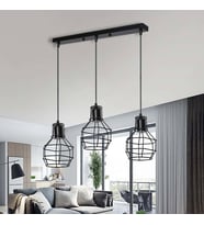 RİOLİGHT RETRO1,RUSTİK,VİNTAGE MASA ÜSTÜ SİYAH 3XE27 DUYLU KAFES METAL SARKIT AVİZE UZUNLUK:60CM
