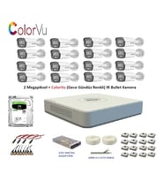 Hikvision 2mp 16 kameralı Dış ortam AHD HD-TVI ColorVu Gece Renkli Kamera Seti 500GB Disk