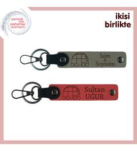 Seyahat Planlarına Eşlik Eden Hatıra, Karavanlı Deri Anahtarlık Takımı, Kül Gri-Nar Çiçeği