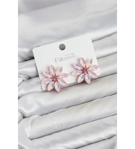 Pembe Renk Kristal Taşlı Lotus Çiçek Model Kadın Küpe