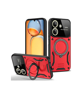 Newface Xiaomi Redmi 13C Kılıf Joy Lens Standlı Kapak - Kırmızı