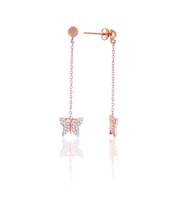 Kelebek Model Zirkon Taşlı Rose Kaplama Gümüş Kadın Küpe 201025010