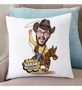 Kişiye Özel Atlı Kovboy Karikatürlü Yastık