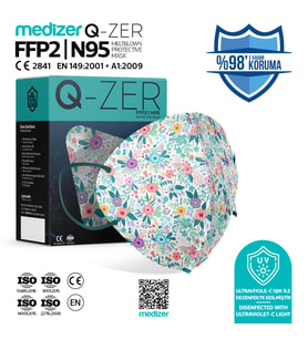 Qzer Bahar Çiçekleri Desenli FFP2 N95 Maske - 10 Adet