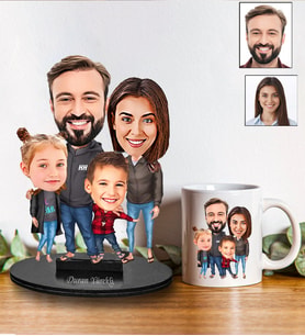 Kişiye Özel Aile Tasarımlı Karikatür Biblo Ve Kupa Hediye Seti 159