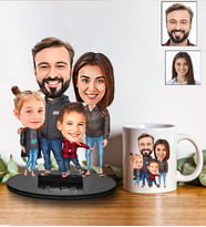 Kişiye Özel Aile Tasarımlı Karikatür Biblo Ve Kupa Hediye Seti 159