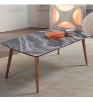 60x100 cm Ahşap Ayaklı Orta Sehpa Bej Mermer A5 (KAHVE)
