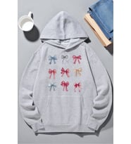Unisex Renkli Kurdele Baskılı kapüşonlu Sweatshirt (Gri)