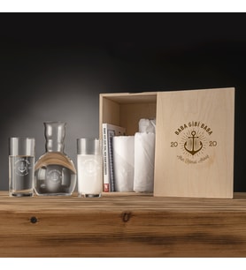Babaya Hediye İsme Özel Ahşap Kutulu Rakı Seti (Karışık)