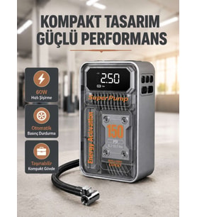 150 PSI Kablosuz Şarjlı Hava Pompası – LED Ekranlı ve Otomatik Kapanma Özellikli