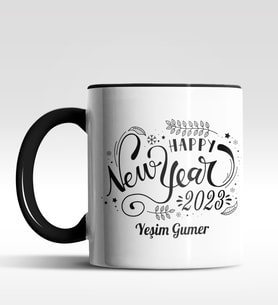 Kişiye Özel Happy New Year 2022 Tasarımlı Siyah Kupa (Siyah)