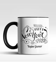 Kişiye Özel Happy New Year 2022 Tasarımlı Siyah Kupa (Siyah)