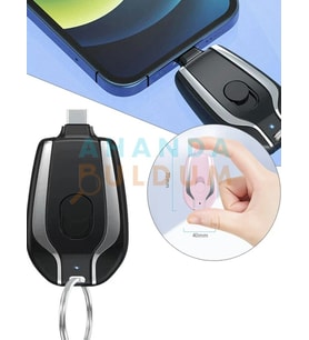 Anahtarlık Taşınabilir Telefon Şarj Cihazı 1500 mAh iphone uyumlu Siyah