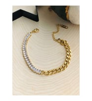 GOLD RENK BEYAZ BAGET TAŞLI ÇELİK BİLEKLİK 316L5477
