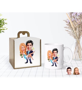 BK Gift Kişiye Özel Ahşap Kutuda Evleniyoruz Karikatürlü Beyaz Kupa Bardak-4