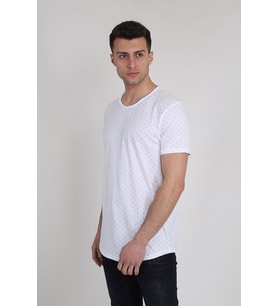 Erkek Bisiklet Yaka Nokta Desenli T-Shirt 21Y-3400747-01 Beyaz