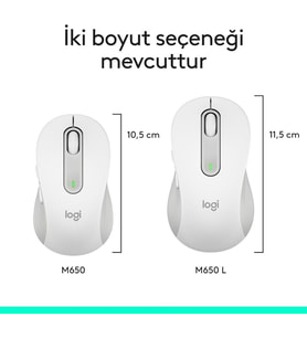 Logitech M650 Signature 910-006238 Beyaz Sessiz Büyük Boy Sağ El Optik Kablosuz Mouse Teşhir
