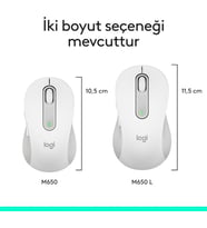 Logitech M650 Signature 910-006238 Beyaz Sessiz Büyük Boy Sağ El Optik Kablosuz Mouse Teşhir