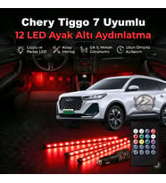 Chery Tiggo 7 Uyumlu RGB Ayak Altı LED 12 Led Kumandalı Müzik Duyarlı Araç İçi Aydınlatma 7 Renk 12V