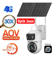30X Optik Zoom Çift Kameralı 4G Solar Kamera Hieasy Yazılım (Siyah Beyaz)