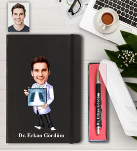 Kişiye Özel Erkek Doktor Karikatürlü Defter ve Kalem