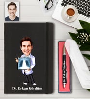 Kişiye Özel Erkek Doktor Karikatürlü Defter ve Kalem