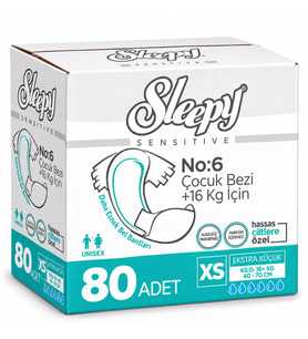 Sleepy Çocuk Bezi Bel Bantlı XS - Extra Küçük - Ekstra Küçük 80 Adet (16+ KG Bel Ölçüsü 40-70 CM)