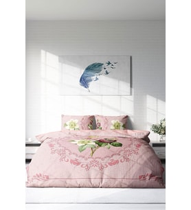 Çift Kişilik ( Lastikli Çarşaflı ) %100 Pamuk Saten Nevresim Takımı Damask Rose