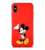 Apple iPhone X Soft Premier Kapak Mickey Mouse-C Tasarımlı Silikon Kılıf - Kırmızı (Şeffaf)