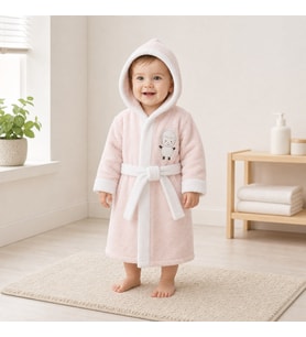 Kuzu Desenli Pembe Bebek Bornoz Takımı - PEMBE / 2 YAŞ