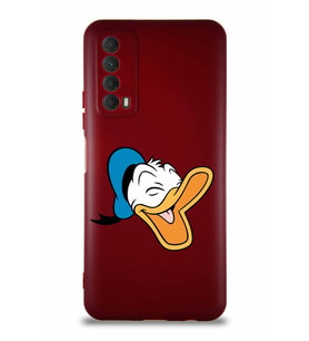 Huawei Y7A Soft Premier Kapak Donald Duck-E Tasarımlı Silikon Kılıf - Mürdüm (Şeffaf)