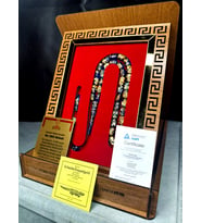24 Ayar Altın Parçacıklı Uçak Camı Golden Rosary Özel Tasarım Ahşap Kutulu Tesbih (Mavi-Turkuaz)