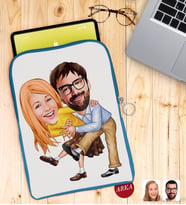BK Gift Kişiye Özel Sevgililer Karikatürlü Taşınabilir Koruyucu Tablet Kılıfı & Organizer Çanta - Mavi-102