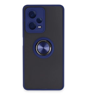 Durukar® Redmi Note 12 5G Kılıf Montreal Yüzüklü Silikon Kapak - Lacivert