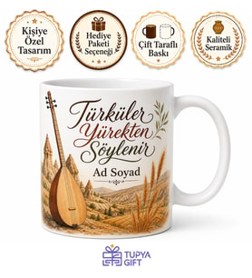 Türkü Dinleyenlere Toprak Kokusu Anadolu Hasreti Bağlama Sesi Kupa Hediye Bardak
