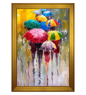 Renkli Şemsiyeler Soyut Motifli Kanvas Tablo 80 x 110 cm Gold Çerçeve