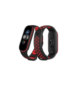 Mey İthalat® Mi Band 7 Spor Delikli Kordon - Siyah-Kırmızı