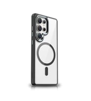 Coverzone Samsung Galaxy S25 Ultra ile uyumlu K?l?f Wireless ?arj �zellikli Metal buton Z-Krom MagSafe ile uyumlu ?effaf Transparan Double Color Silikon Kapak Siyah