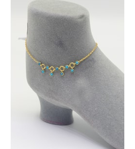 Firuze Taşlı Suyolu Model Gold Renk 925 Ayar Gümüş Kadın Halhal 201025713