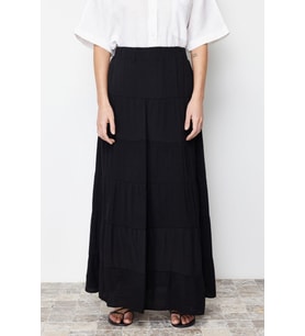 Moda Tesettür Regular Düz Desen Günlük Maxi Boy Basic Astarlı Dokuma Etek