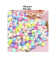 100 gr (500 adet) Şeker Rengi Akrilik Kalp Boncuklar Renkli Karışık Plastik Pastel Boncuklar Ara Boncuk Kalp Şekilli Kolye Bilezik için