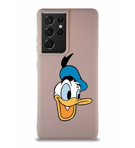 Samsung Galaxy S21 Ultra Soft Premier Kapak Donald Duck-A Tasarımlı Silikon Kılıf - Pudra (Şeffaf)