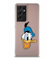 Samsung Galaxy S21 Ultra Soft Premier Kapak Donald Duck-A Tasarımlı Silikon Kılıf - Pudra (Şeffaf)