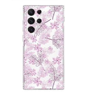Samsung Galaxy S22 Ultra  Kamera Korumalı Kapak Floral Pudra Tasarımlı  Şeffaf Kılıf