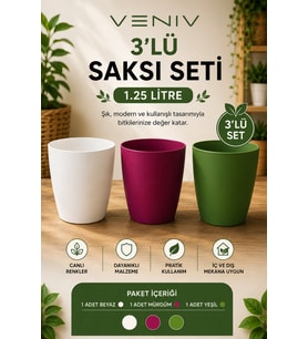 3’lü Saksı Seti - Canlı Renkler, Modern Tasarım - Saksı 1.25 L