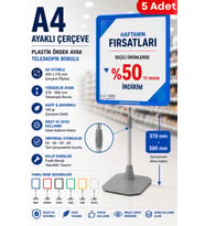5 Adet - A4 Ayaklı Fiyat Etiketlik Teleskopik Borulu Çerçeve Etiketlik Yönlendirme Levhası Menü Panosu Mavi