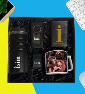 Kişiye Özel Premium Kutu Termos Bardak Mekanizmalı Cüzdan Metal Cakmak Metal Anahtarlık Fotoğraflı Nescafe Ve Çay Fincanı
