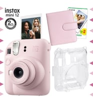 Instax mini 12 Pembe Fotoğraf Makinesi-20'li Film-Kare Albüm ve Şeffaf Kılıf Seti