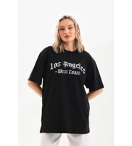 Unisex Baskılı Oversize T-Shirt - Siyah